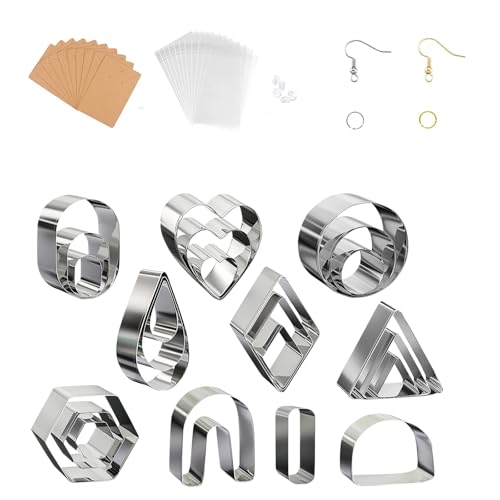 Polymer Clay Cutters 130 Stück Ton-Ohrringschneider Modelliermassen Ausstecher Edelstahl Ohrringe Cutters Set mit Ohrringkarten und Haken für Schmuckherstellung Keks Plätzchen Tortendekorationen von DEARBAG