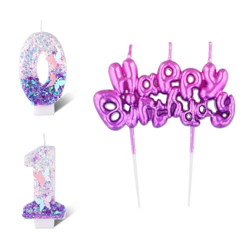 Schmetterling Zahl 10 Kerzen für Kuchen, Kerzen Geburtstag, Geburtstag Kerzen, Tortendeko Geburtstag, Lila Rosa Schmetterling Geburtstagskerzen, Geburtstagskerzen für Geburtstagsdeko (10) von DEARBAG