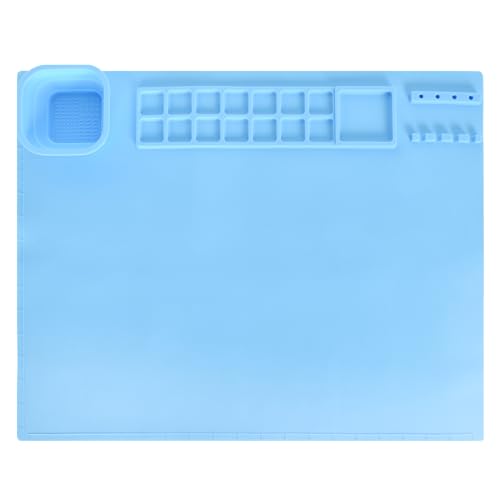 Silikon Malmatte, Silikon Bastelmatte Blau 51 x 40,6 cm, rutschfeste Malunterlage mit Becher, Hitzebeständige Antihafte Silikon Unterlage für DIY Basteln Malen Epoxidharz von DEARBAG