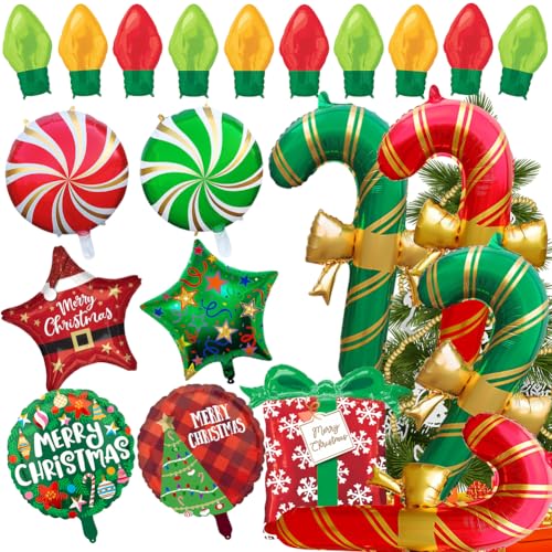 27 Stück Zuckerstangen-Luftballons, Weihnachts-Folie, aufblasbar, Süßigkeiten-Ballon-Set für Weihnachten, Ballonbogen, Party-Dekorationen (grün) von DEARLIVES