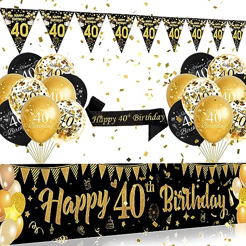 40 Geburtstag Deko Schwarzes Gold,Luftballons 40. Geburtstag,40. Geburtstag Banner,Happy 40th Birthday Banner Hintergrund für Frau Mann 40. Geburtstag Dekorationen von DEARLIVES