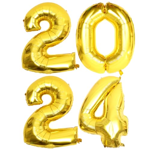 DEARMAMY Partyzubehör 1 Satz Goldene 2024-Ballonzahlen Folierte Heliumballons Party-Zahlenballon Für Silvester-Geburtstagsparty-Zubehör Partydekoration von DEARMAMY