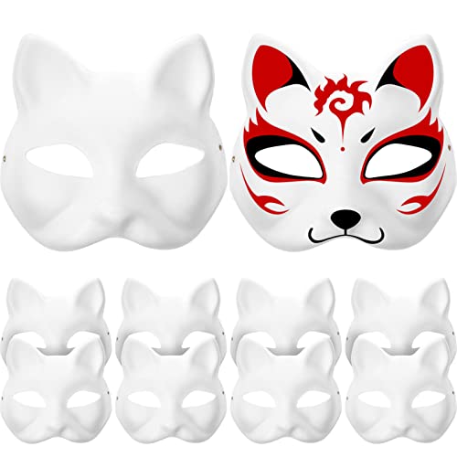 DEARMAMY 10 Stück Katzenmasken Zum Selbermachen Weiße Papiermasken Aus Zellstoff Leere Masken Handbemalte Zum Selbermachen Unbemalte Maskenmasken Halloween-Masken Für Kinder von DEARMAMY