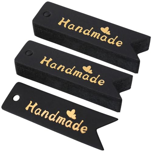 DEARMAMY 100 Stück Handgefertigte Geschenkkarten Schild Dekorationen Weihnachts-Tags für groß Hochzeit Bastel-Tags handgemachtes Etikett handgemachte Tags Papier Black von DEARMAMY