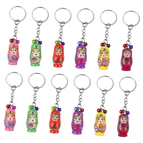 DEARMAMY 12er-Pack Matrjoschka-Puppen-schlüsselanhänger Langlebig Bunt Aus Holz Zufälliger Stil von DEARMAMY