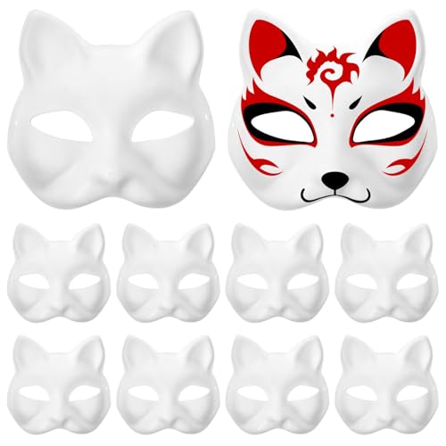 DEARMAMY 15 Stück Katzenmasken Zum Selbermachen Weiße Papiermasken Aus Zellstoff Leere Masken Handbemalte Zum Selbermachen Unbemalte Maskenmasken Halloween-Masken Für Kinder von DEARMAMY