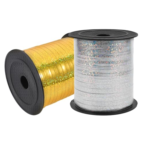DEARMAMY 2 Rollen Yards Rolle Funkelndes Geschenkband für Ballondekorationen Hochzeiten und DIY Projekte Gold und Silber von DEARMAMY