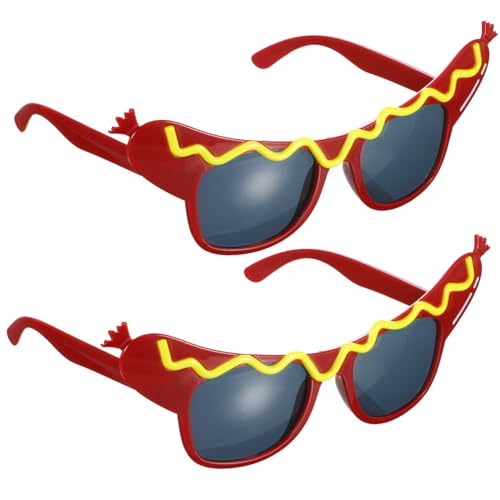 DEARMAMY 2 Stück Hot Dog Brillenrahmen Hot Dog Party Dekorationen Lustige Alberne Party Brille Knopfbrille Halloween Kostüm_Brille Für Süße Fitte Bauchmuskeln von DEARMAMY