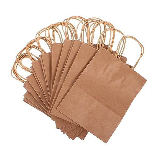 DEARMAMY 20 Stück Tragetasche aus Kraftpapier Geschenkpapiertüten Bäckereitaschen mit Griff Krafttüten zum Mitnehmen Papiertüten klein Papiereinkaufsbeutel mit Griffen Papiersäcke Khaki von DEARMAMY