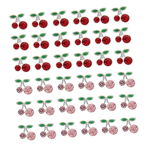 DEARMAMY 36Stücke Kirsch Charms Nagelschmuck Mit Roten Und Strasssteinen Für Maniküre Für Feste Und Persönliche Nail Art Designs von DEARMAMY