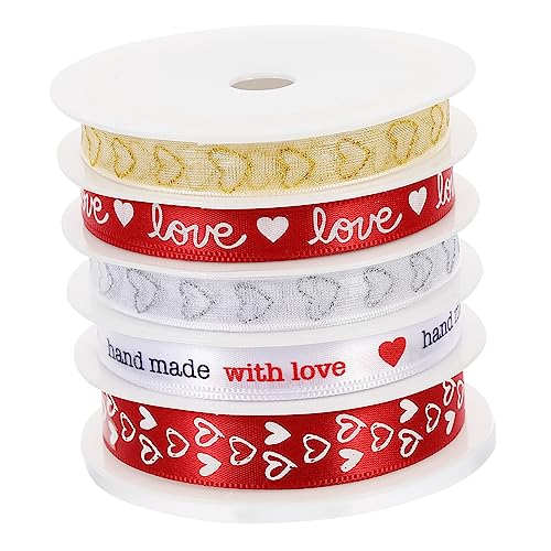 DEARMAMY 5 Rollen Teiliges Geschenkband Set mit Herzen Bedrucktes Band für Valentinstag Dekoration Kreative Geschenkverpackung Vielseitig für Party und Hochzeitsdeko von DEARMAMY