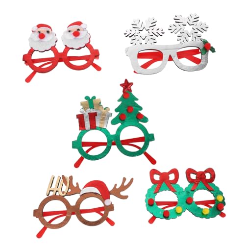 DEARMAMY 5 Stück Weihnachtsdekoration Gläser Weihnachtsfeier Brillen Silvesterbrille Glitzer-Party-Brillenrahmen Weihnachten Party bevorzugt Weihnachtsbrille Brillengestelle Plastik von DEARMAMY