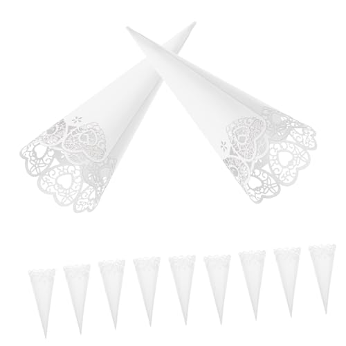 DEARMAMY 50 Stück Elegante Weiße Holzkegel für Hochzeiten Partys und Geburtstagsfeiern Leichte Konfetti Holder für Romantische Anlässe von DEARMAMY