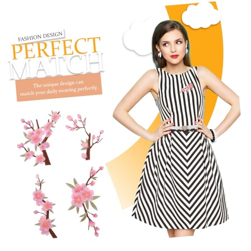 DEARMAMY 6 Stück Teiliges Bestickte Pflaumenblüten Stoffaufnäher Gestickte Farbechte Blumenapplikationen zum Aufbügeln für Kleidung Taschen Hüte DIY Textilveredelung von DEARMAMY