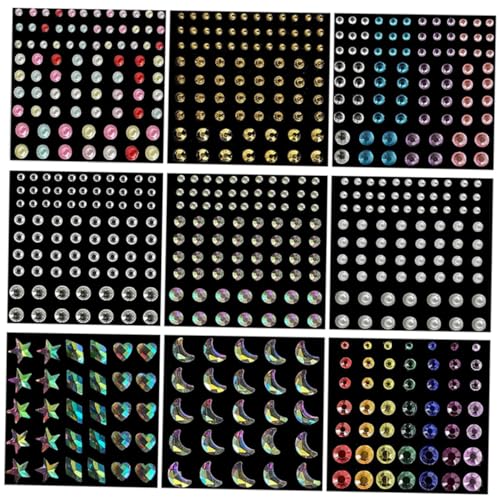 DEARMAMY 9 Blätter Selbstklebende Gesichtssteine Glitzer Rhinestone Aufkleber für Makeup Dekoration Zubehör für Partys Festivals und Besondere Anlässe von DEARMAMY