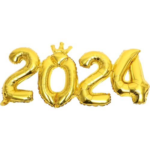 DEARMAMY Goldene 2024-Ballonzahlen Mit Krone Heliumballons Party-Zahlenballon Für Silvester-Geburtstagsparty-Zubehör von DEARMAMY