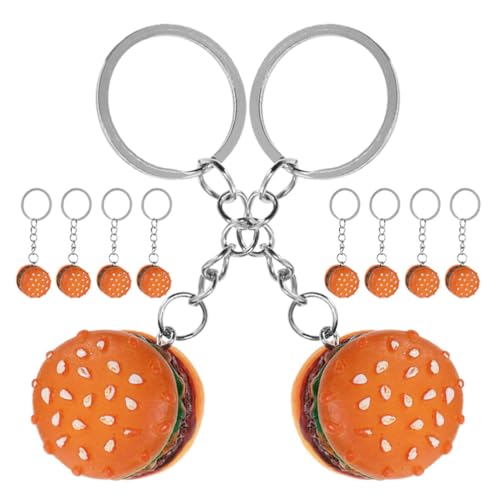 DEARMAMY Hamburger-Schlüsselanhänger, 10 Stück, Fast Food, Cheeseburger, Burger, Schlüsselanhänger, Simulation, Lebensmittel, Schlüsselanhänger, Tasche, Geldbörse, Charms für Geburtstagsparty von DEARMAMY