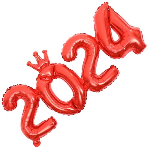 DEARMAMY Rote 2024-Ballonzahlen Mit Kronen-Heliumballons Party-Zahlenballon Für Silvester Geburtstag von DEARMAMY