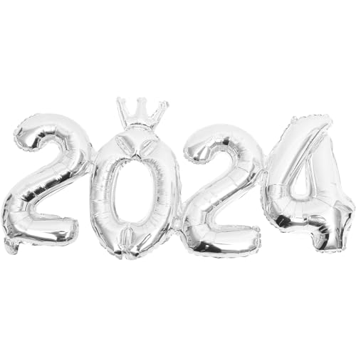 DEARMAMY Silberne 2024-Ballonzahlen Mit Krone Heliumballons Party-Zahlenballon Für Silvester-Geburtstagsparty-Zubehör von DEARMAMY