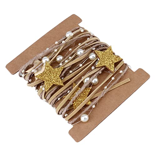 DEARMAMY Weihnachtliches Geschenkband Goldfarbenes Satin Schleifenband mit Schneeflocken Perlen Sternen Langlebiges Dekorationsband für Geschenkverpackung DIY Basteln Festliche Atmosphäre von DEARMAMY