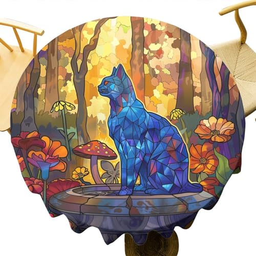 DEBAOKA Runde Tischdecke, Waldblaue Katze, Vintage, niedliches Tier, Naturlandschaft, wiederverwendbar, kreisförmig, hitzebeständig, schmutzabweisend, Tischdecke für Esszimmer, Küche, Innen- und DEBAOKA Runde Tischdecke, Waldblaue Katze, Vintage, niedliches Tier, Naturlandschaft, wiederverwendbar, kreisförmig, hitzebeständig, schmutzabweisend, Tischdecke für Esszimmer, Küche, Innen- und von DEBAOKA