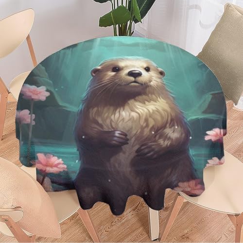 DEBAOKA Runde Tischdecke, sitzend, rustikale Otter-Tischdecke, rosa Blume, Natur, niedliches Tier, wiederverwendbar, hitzebeständig, schmutzabweisend, Tischdecke für Esszimmer, Küche, Innen- und DEBAOKA Runde Tischdecke, sitzend, rustikale Otter-Tischdecke, rosa Blume, Natur, niedliches Tier, wiederverwendbar, hitzebeständig, schmutzabweisend, Tischdecke für Esszimmer, Küche, Innen- und von DEBAOKA