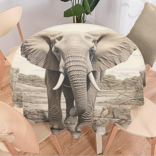 DEBAOKA Runde Tischdecke mit abstraktem Elefant, Motiv: Berg, Natur, Tier, Vintage, wiederverwendbar, kreisförmig, hitzebeständig, schmutzabweisend, Tischdecke für Esszimmer, Küche, Innen- und DEBAOKA Runde Tischdecke mit abstraktem Elefant, Motiv: Berg, Natur, Tier, Vintage, wiederverwendbar, kreisförmig, hitzebeständig, schmutzabweisend, Tischdecke für Esszimmer, Küche, Innen- und von DEBAOKA