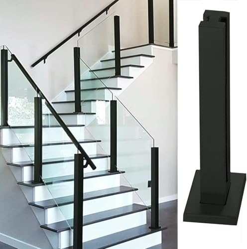 DECAKE Endkappe für Glasgeländer, Glaszaunpfosten, quadratische Klemme für Glasbalustradenpfosten, robuste Schwarze Paneel-/Zaungeländersäule mit Stahlschlitzen von DECAKE