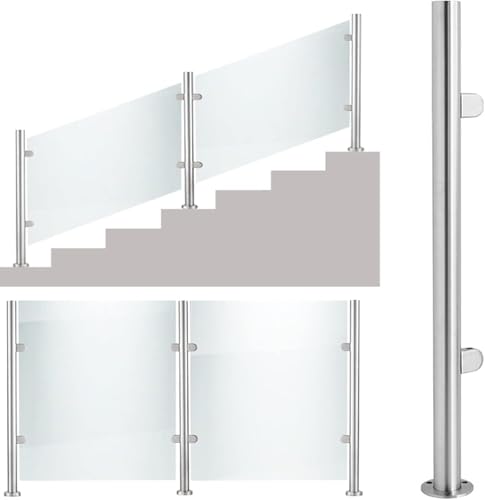 DECAKE Glasgeländer-Endpfosten für Glaszäune, Balustradenpfosten aus Edelstahl für Glasplatten, Doppelplatte, runde Metallzapfen mit Halterungen und Klemmen, ideal für Treppengeländer, Ma von DECAKE