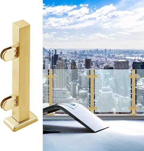 DECAKE Glasgeländersäule, (Metall gebürstetes Gold, Glasgeländerpfostenbeschläge, Glasbalustrade-Zaunpfosten für den Innen- und Außenbereich mit Klemmen, Pa von DECAKE