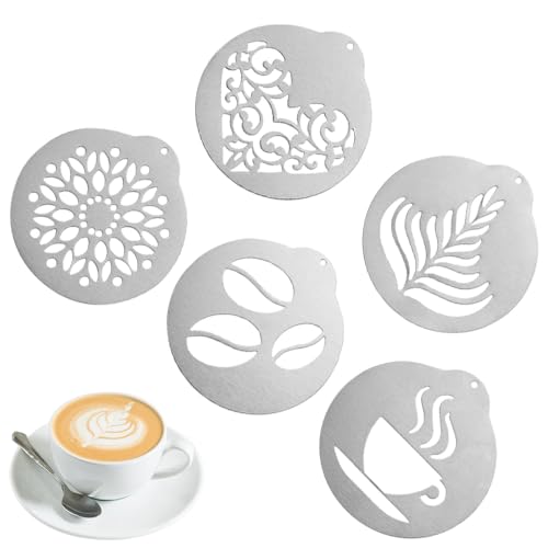 DECARETA 5er Set Edelstahl Kaffee Schablonen Cappuccino Art Schablonen Latte Dekorationsschablone Barista Milchschaum Kakao Kaffeezubehör DIY Kaffee Schablonen DECARETA 5er Set Edelstahl Kaffee Schablonen Cappuccino Art Schablonen Latte Dekorationsschablone Barista Milchschaum Kakao Kaffeezubehör DIY Kaffee Schablonen von DECARETA