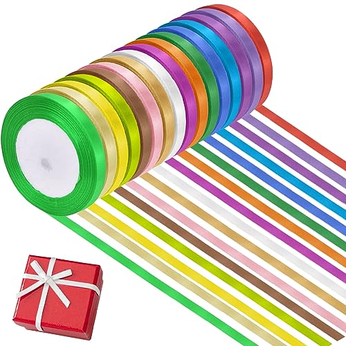 DECARETA 16 Rollen Satinband Geschenkband 16 Farben Satin Schleifenband Dekoband 10mm Breit 22m Lang Satinbänder Bunt Stoffband Seidenband Stoff Bänder Zum Basteln und Geschenk Party Hochzeit von DECARETA