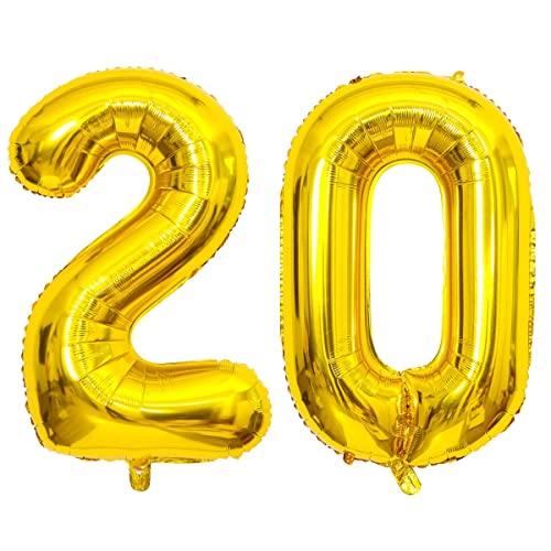 Luftballon Zahl 20 Gold Geburtstag - Riesenballons 110cm - Große Luftballons Geburtstag Party Jubiläum Dekoration 1 2 3 4 5 6 7 8 9 10 18 20 30 40 50 60 70 80 90 (2 (2 90 0, Gold ) von DECEVI