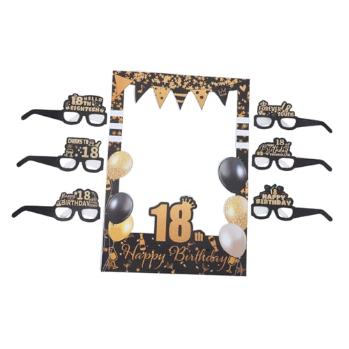 DECHOUS 1 Set Birthday Party Dekorationen Gold Schwarze Fotokabinen -requisiten Einschließlich Papierbrillen Und Selfie -rahmen Für Die 18. Geburtstagsfeier -lieferungen von DECHOUS
