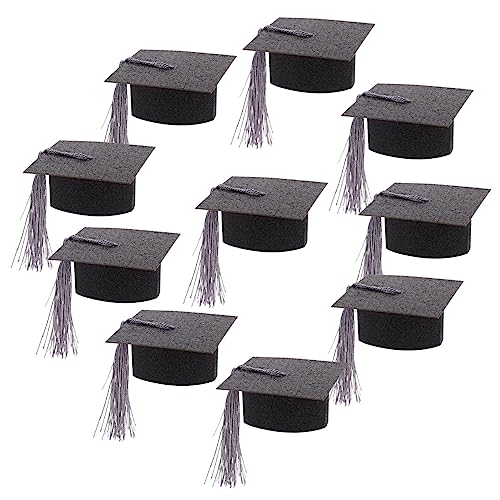 DECHOUS 10 Stück Abschlusspokal Deckel Perlen Topper Mini-Hut-Becherhülle Miniatur Abschlussfeier familienkonferenz small favors prom swor weinkelch DIY Weinkelchkappen Papier Black von DECHOUS