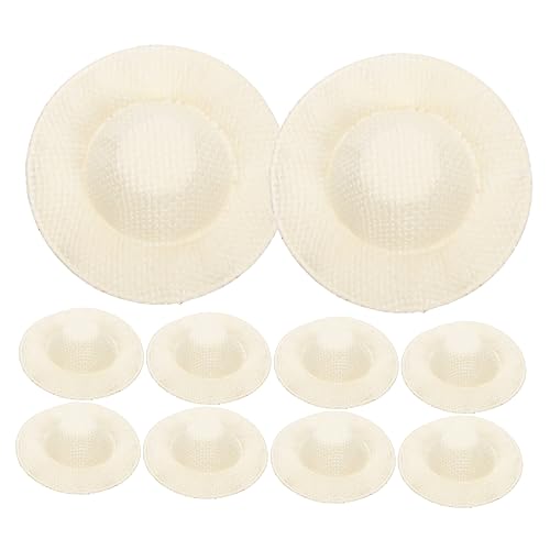 DECHOUS 10 Stück Mini-Hut puppenkleidung Puppen Kleidung miniaturhaus doll Accessories Miniature House Herstellung Gewebte Strohhut Minihüte für Puppe Puppen-Minihüte Stoff Beige von DECHOUS