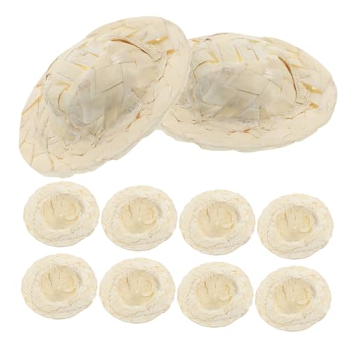 DECHOUS 10 Stück Puppenmütze Eimerhüte Rosafarbener Cowgirlhut Puppenhaus Gewebte Mütze Kleine Rattanhüte Miniatur Kleiner Hut Mini-Zylinder Kleine Bastelhüte Miniatur-puppenhüte Stroh von DECHOUS