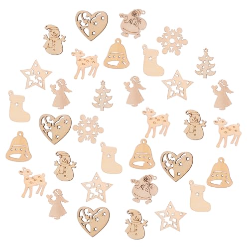 DECHOUS 100 Stück Teiliges Weihnachts Holzdekor mit Mix Motiven Schneemann Rentier Glocke Herz Leichte Holzscheiben mit Beidseitig Bemalbarer Oberfläche für DIY Basteln und Weihnachtsdeko von DECHOUS