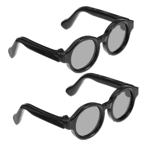 DECHOUS 2 Paare Mini Puppenbrillen aus Kunststoff Modische Deko-Brille für Puppen Strapazierfähiges DIY Accessoire für Bjd Puppen Schwarz von DECHOUS