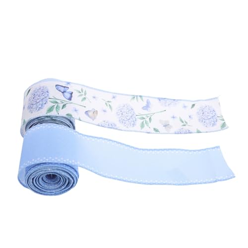 DECHOUS 2 Stück Blaues Hortensien drahtrandband Formbares Bastelband mit Floraler Kante Wetterfestes Geschenkband für Türkränze Schleifen DIY Frühlings Sommerdeko von DECHOUS