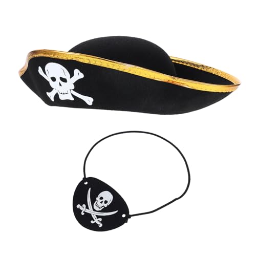 DECHOUS 2 Stück Halloween Piratenhut und Augenklappe Set für Damen Langlebiges Piratenkostüm Zubehör für Karneval Masquerade und Piratenpartys Einfach Anzuziehen Teilig von DECHOUS