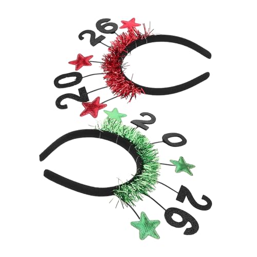 DECHOUS 2 Stück Silvester Haarreifen mit Glitzerstern Festliche Leichte Year Party Haarbänder in Rot und Grün Komfortable Stylische Kopfbedeckung für Frauen Jahreswechsel Feier von DECHOUS