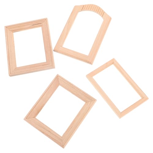 DECHOUS 4 Stück Puppenhaus-fotorahmen Mini Puppenhaus-bilderrahmen Puppenhaustapete Abziehen Und Aufkleben Altes Puppenhaus Puppenhaus-Plakat Puppenhaus Bilderrahmen Hölzern Beige von DECHOUS