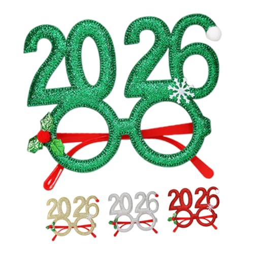 DECHOUS 4 Stück Teiliges Schneeflocken Brillen Grün Rot Gold Silber Glitzernd Festliche Partybrillen für Weihnachtsfeiern Silvester Kostümpartys Karneval Fotorequisiten von DECHOUS