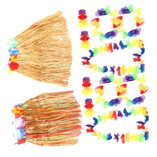 DECHOUS Hawaiianisches Hula-gras-kostüm-set Blumengirlanden 2-teilig Grasrock Luau-dekorationen Für Damen von DECHOUS