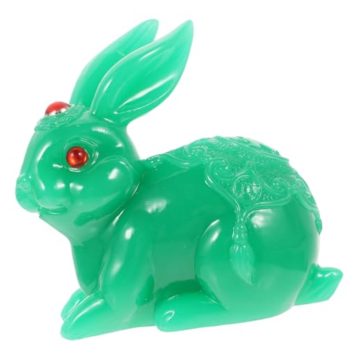 DECHOUS Jade-Kaninchen-Ornament Tortenaufsatz Mit Namen Ausgestopft Kuchen Babyparty-Spiele Tiere Hasenfigur Aus Jade Jade-Figur Häschen Zeug Plüsch Heu Harz Green von DECHOUS