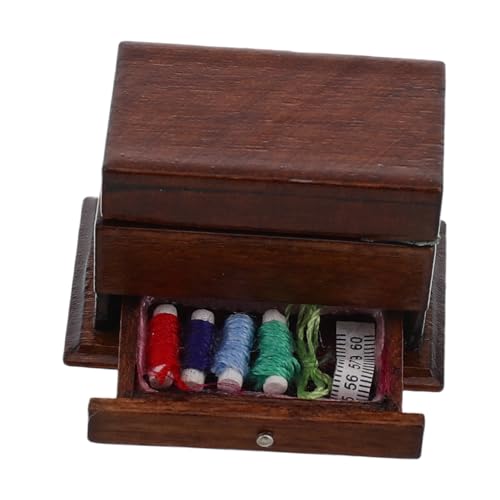 DECHOUS Kasten Puppenhaus Nähkästchen Miniatur-Nähkoffer Miniaturhauszubehör Miniatur-Puppenhaus-Zubehörset Vintage Nähkästchen Holz Nähkästchen Puppenhaus-Miniaturen Nähorganisator von DECHOUS