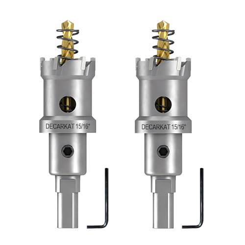 2er-Pack 15/16 Zoll TCT-Lochsägen für Hartmetall, robuste 24 mm Wolframkarbid-Lochschneider-Set mit federbelasteten Zentrierbohrern für Edelstahl, Metall, Eisen und Kunststoff. von DECKRKAT