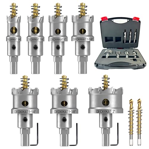 9-teiliges TCT-Lochsägen-Set für Edelstahl, Hartmetalle, Kunststoff und Holz, 2,5 cm Schnitttiefe, strapazierfähig, mit abnehmbaren Pilot-Bits und Inbusschlüssel, 9-teiliges Set 9-teiliges TCT-Lochsägen-Set für Edelstahl, Hartmetalle, Kunststoff und Holz, 2,5 cm Schnitttiefe, strapazierfähig, mit abnehmbaren Pilot-Bits und Inbusschlüssel, 9-teiliges Set von DECKRKAT