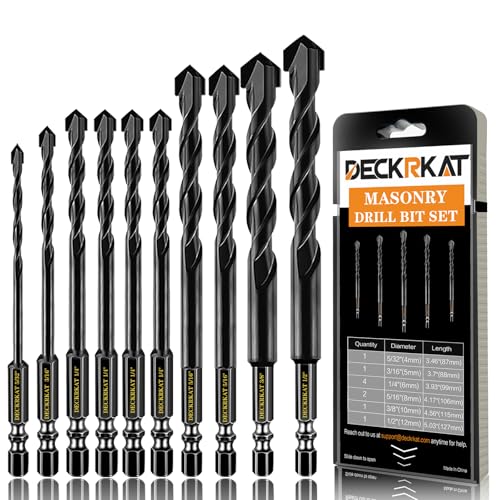 DECKRKAT 10-teiliges schwarzes Steinbohrer-Set für Beton, Ziegel, Fliesen, Hartmetallspitze, Schnellwechsel-Sechskantschaft (5/32 Zoll x 1, 3/16 Zoll x 1, 1/4 Zoll x 4, 5/16 Zoll x 2, 3/8 Zoll x 1, 1 DECKRKAT 10-teiliges schwarzes Steinbohrer-Set für Beton, Ziegel, Fliesen, Hartmetallspitze, Schnellwechsel-Sechskantschaft (5/32 Zoll x 1, 3/16 Zoll x 1, 1/4 Zoll x 4, 5/16 Zoll x 2, 3/8 Zoll x 1, 1 von DECKRKAT